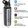 ICEWATER-40 oz,2 Lids(Soft Auto Straw Lid + Wide Mouth Lid),Insulated Water Bottle With Straw,Stainless Steel,BPA-Free,Powder Coated,Lockable Lid,Pop-up Top,One-hand Operation (40 oz, Black)